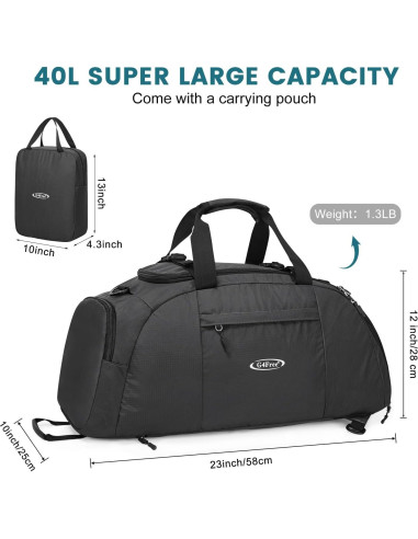 Mochila Duffle G4Free 40L Impermeable con Compartimento para Zapatos