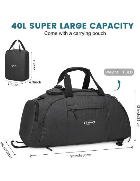 Mochila Duffle G4Free 40L Impermeable con Compartimento para Zapatos