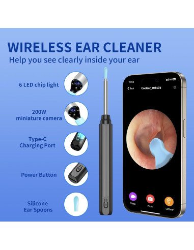 Limpiador de Cerumen ERYITRDK con Cámara HD y 6 Cubiertas
