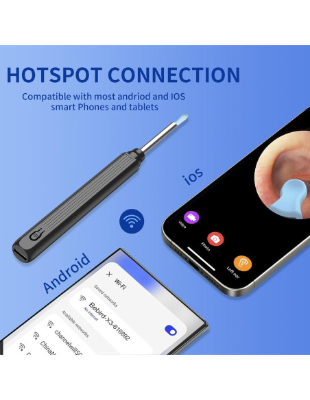 Limpiador de Cerumen ERYITRDK con Cámara HD y 6 Cubiertas