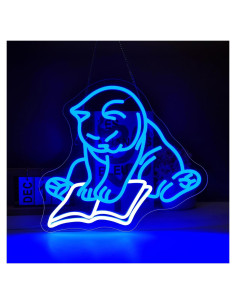Luz de Neón Gato Leyendo Libro Pared LED 33.5x36.9cm