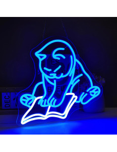 Luz de Neón Gato Leyendo Libro Pared LED 33.5x36.9cm 2