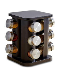 Organizador de Especias TINMIX Torre 12 Tarros Vidrio Acero Inoxidable