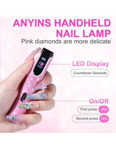Lámpara UV de Mano ANYINS Rosa Inalámbrica 80g con Pantalla LED 2