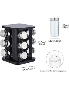 Organizador de Especias TINMIX Torre 12 Tarros Vidrio Acero Inoxidable 2