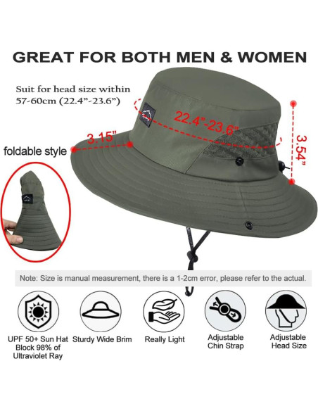 Sombrero de Pesca UPF50+ Verde Ejército Unisex con Malla
