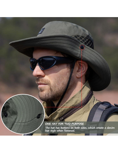Sombrero de Pesca UPF50+ Verde Ejército Unisex con Malla