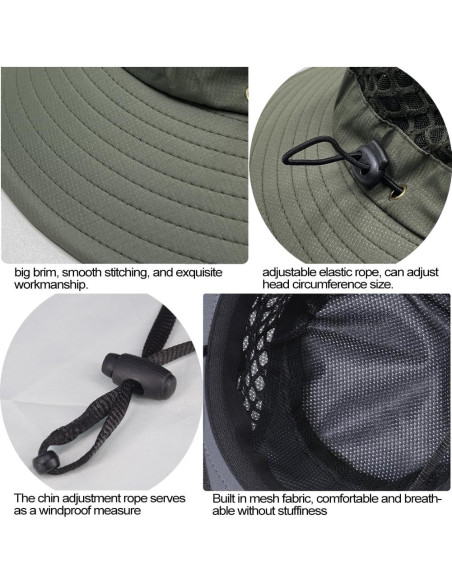 Sombrero de Pesca UPF50+ Verde Ejército Unisex con Malla