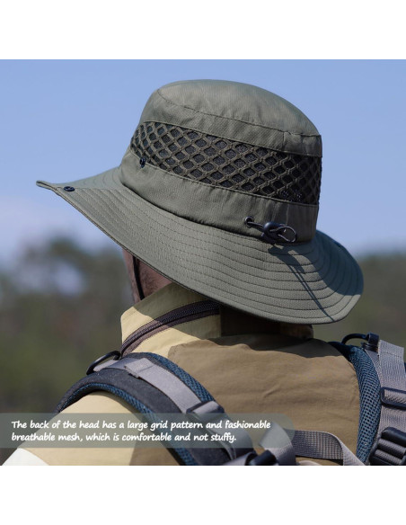 Sombrero de Pesca UPF50+ Verde Ejército Unisex con Malla