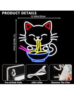 Cartel de Neón Gato de la Suerte Ramen LED 33.5x32cm 2