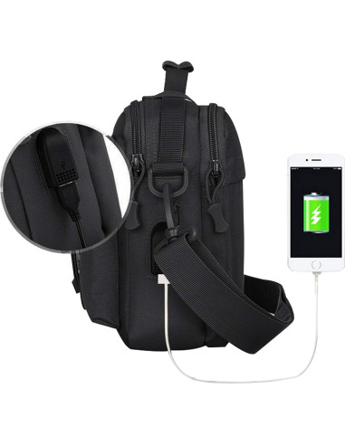 Bolsa Mensajera Táctica Huntvp Nylon Multifuncional USB 30x21cm