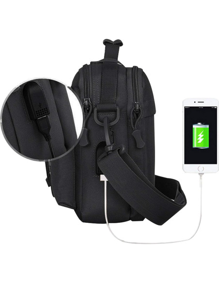 Bolsa Mensajera Táctica Huntvp Nylon Multifuncional USB 30x21cm