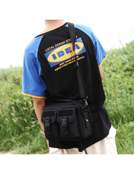 Bolsa Mensajera Táctica Huntvp Nylon Multifuncional USB 30x21cm