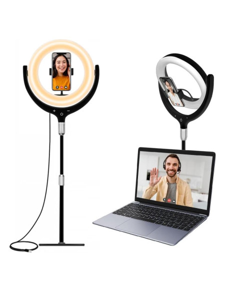 Anillo de Luz de Escritorio Beszeith 10.5" Negro con Soporte