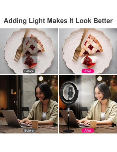 Anillo de Luz de Escritorio Beszeith 10.5" Negro con Soporte