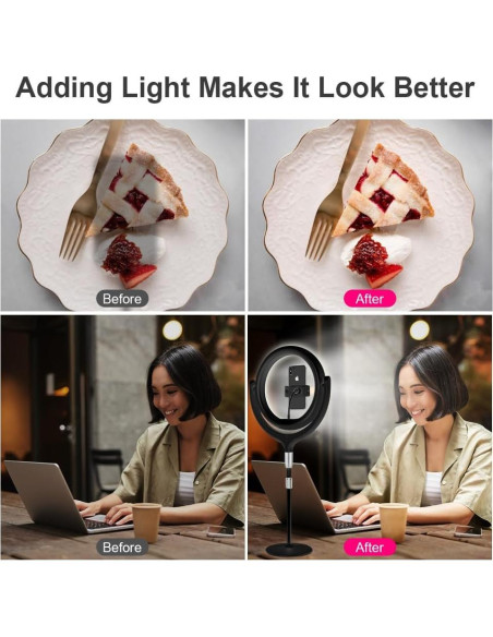 Anillo de Luz de Escritorio Beszeith 10.5" Negro con Soporte