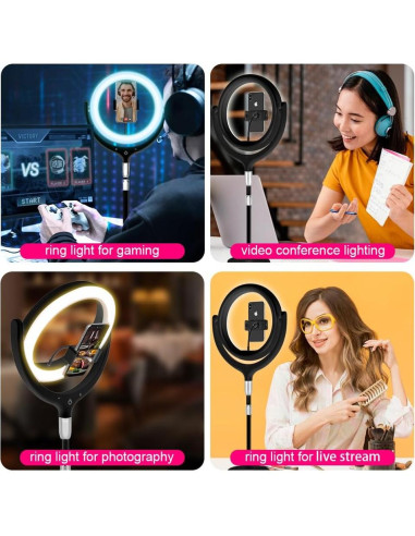 Anillo de Luz de Escritorio Beszeith 10.5" Negro con Soporte