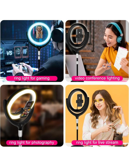 Anillo de Luz de Escritorio Beszeith 10.5" Negro con Soporte