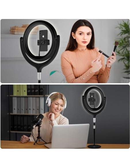 Anillo de Luz de Escritorio Beszeith 10.5" Negro con Soporte