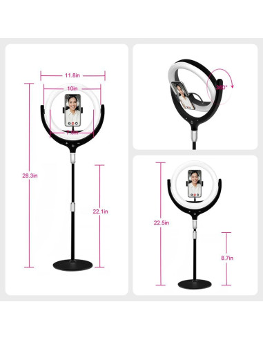 Anillo de Luz de Escritorio Beszeith 10.5" Negro con Soporte