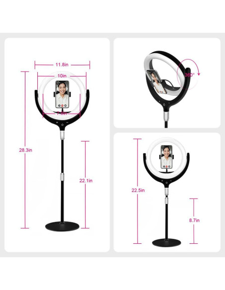 Anillo de Luz de Escritorio Beszeith 10.5" Negro con Soporte