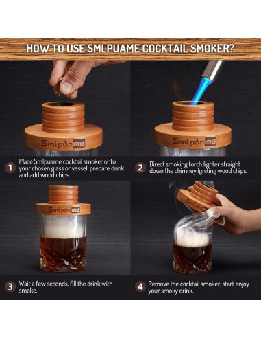 Kit de Ahumador de Cócteles Smlpuame con 4 Sabores de Madera