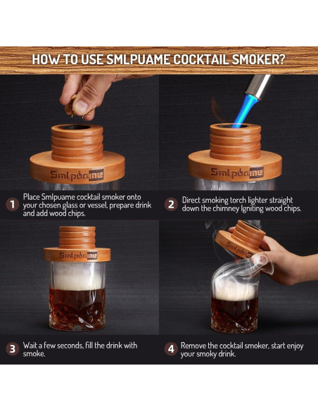 Kit de Ahumador de Cócteles Smlpuame con 4 Sabores de Madera