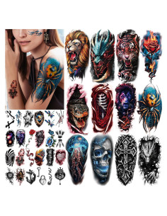 77 Hojas Tatuajes Temporales Dragón Calavera Serpiente Gabizafia