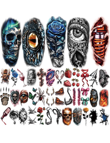 77 Hojas Tatuajes Temporales Dragón Calavera Serpiente Gabizafia