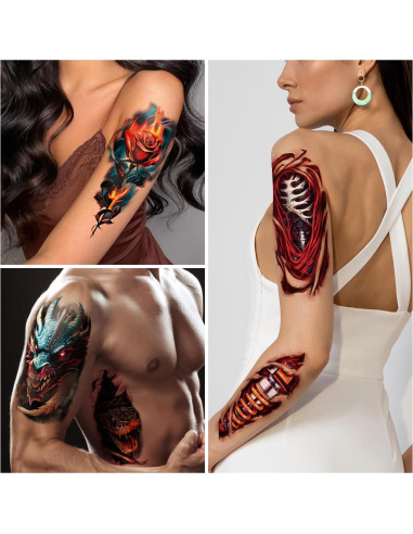 77 Hojas Tatuajes Temporales Dragón Calavera Serpiente Gabizafia
