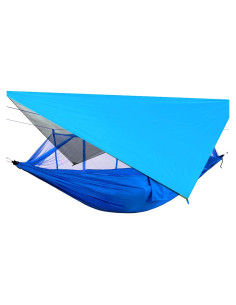 Hamaca de Camping Happy Camper Individual Azul con Cubierta de Lluvia