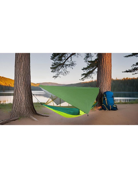 Hamaca de Camping Happy Camper Individual Azul con Cubierta de Lluvia