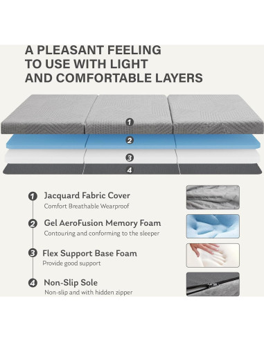 Colchón Plegable MLILY de Espuma Viscoelástica 190.5x63.5 cm