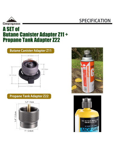 Adaptador de Estufa de Gas Campingmoon Z11 + Z22 para Butano y Propano