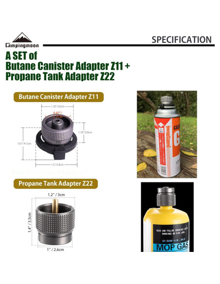 Adaptador de Estufa de Gas Campingmoon Z11 + Z22 para Butano y Propano