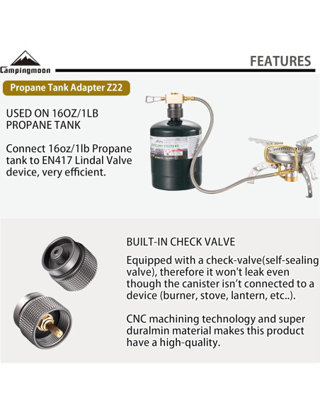 Adaptador de Estufa de Gas Campingmoon Z11 + Z22 para Butano y Propano