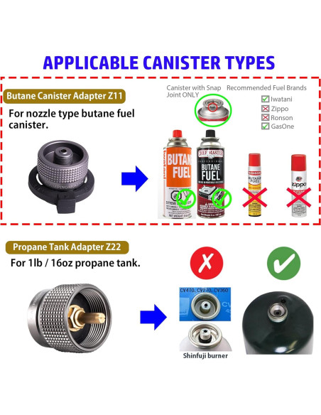 Adaptador de Estufa de Gas Campingmoon Z11 + Z22 para Butano y Propano
