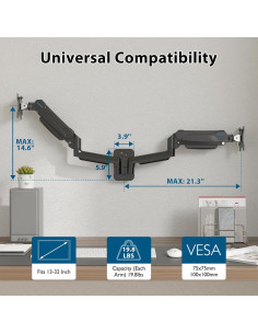 Soporte de Pared Doble Monitor BONTEC 13-32" Ajustable 9kg 2