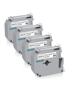 4 Cintas de Reemplazo Brother P Touch MK231 12mm Negro sobre Blanco