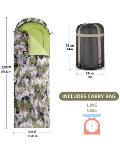 Saco de Dormir COLIKESEA Extra Grande 3-4 Estaciones Camuflaje 2