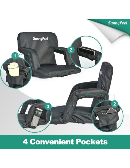 Asiento de Estadio SUNNYFEEL con Cojín y Respaldo Negro 54 cm