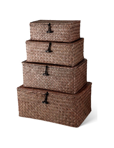 Conjunto de 4 Cestas de Almacenamiento Woanger de Mimbre Café