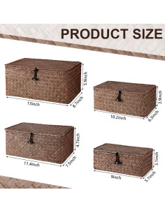 Conjunto de 4 Cestas de Almacenamiento Woanger de Mimbre Café 2