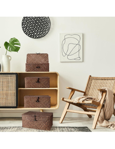 Conjunto de 4 Cestas de Almacenamiento Woanger de Mimbre Café