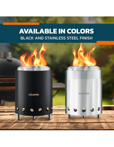 Estufa de Fogata de Leña Campior 15 cm Acero Inoxidable Negra