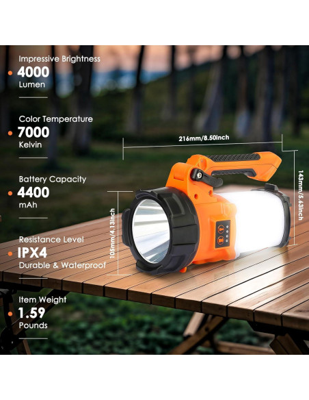 Linterna de Camping Recargable BOBKID 4000LM IPX4 Naranja Linterna de Camping Recargable BOBKID 4000LM IPX4 Naranja