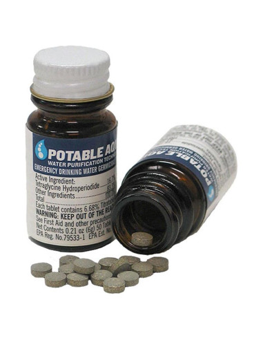 Tabletas de Purificación de Agua Potable Aqua - 50 Tabletas para Emergencias