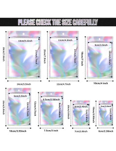 Paquete de 100 Bolsas Mylar Reutilizables 6x10 cm Holográficas 2