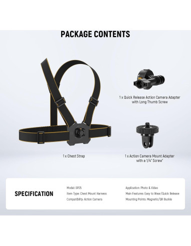 Arnés de Pecho NEEWER GP25 para Cámara de Acción Ajustable