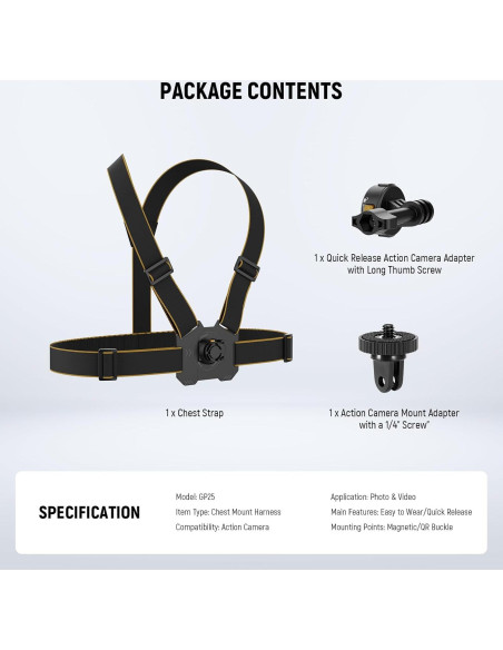 Arnés de Pecho NEEWER GP25 para Cámara de Acción Ajustable